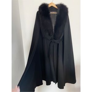 Vintage Gemini real fox fur trim wool cape